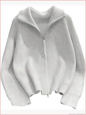 Ribbed Knit Zip Up Sweater Collared Long Sleeve Cardigan Fall Tops